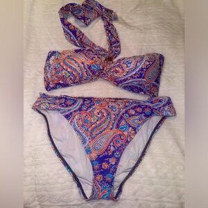 Ralph Lauren Bikini Set Women’s Size 12  paisley Bandeau Swimsuit Two piece